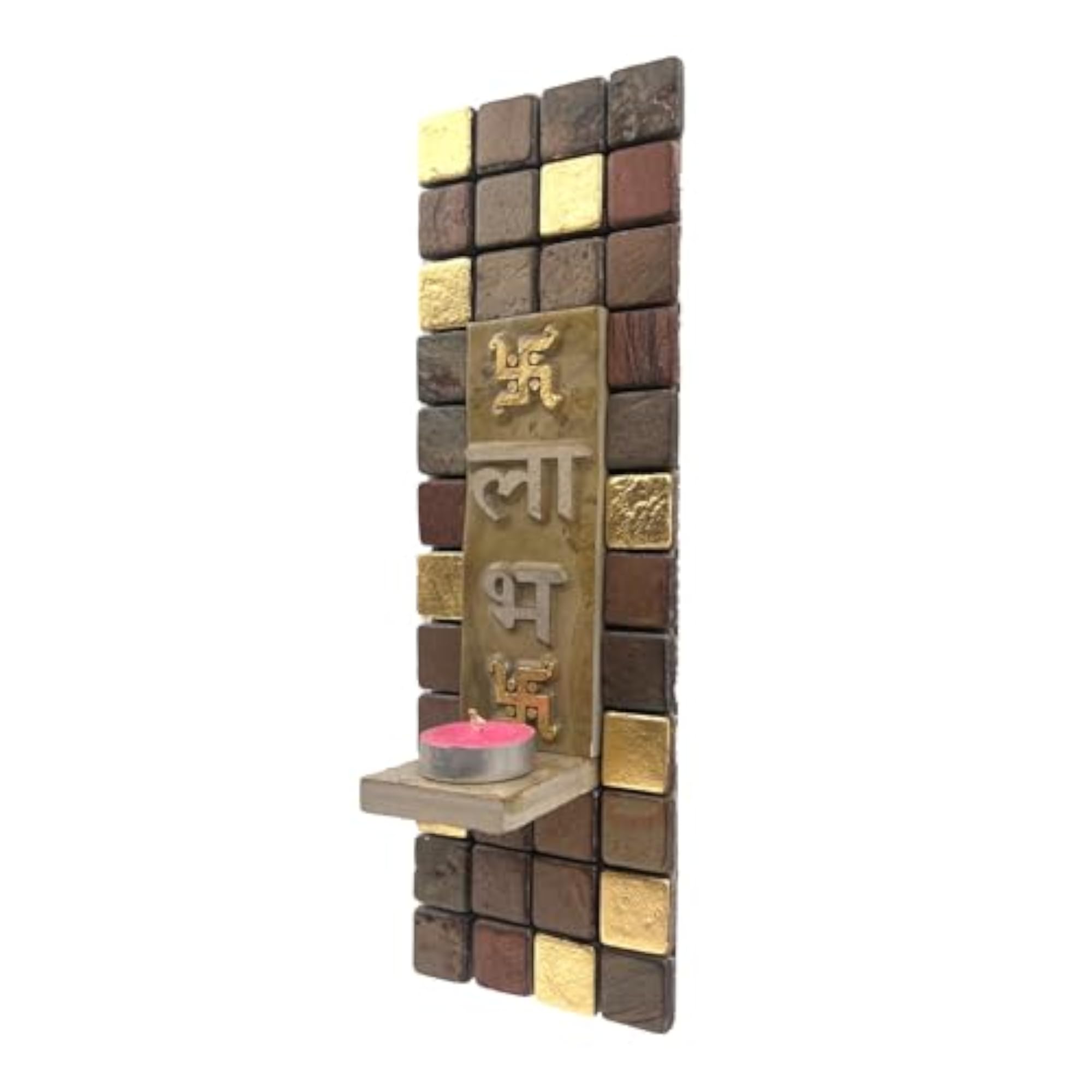 Natural Slate Stone Engraved Copper Mosaic Candle Stand
